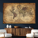Vintage World Map Wall Art Canvas – Antique Style Push Pin