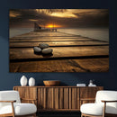 Stones on Wooden Pier at Sunset Canvas Print, Serene Coastal by MyGreatCanvas | Canvas Wall Art Prints | Photo Prints & Wall Decor