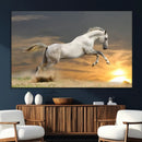 Large Wall Art Canvas Print – White Jumping Horse Sunset