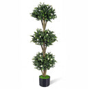 51" Artificial Triple Ball Boxwood Topiary Tree with 59 Blossoms by LJGDeals