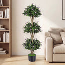51" Artificial Triple Ball Boxwood Topiary Tree with 59 Blossoms by LJGDeals
