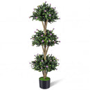 51" Artificial Triple Ball Boxwood Topiary Tree with 59 Blossoms by DirectDeals