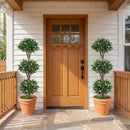51" Artificial Triple Ball Boxwood Topiary Tree with 59 Blossoms Set of 2 by LJGDeals