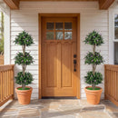51" Artificial Triple Ball Boxwood Topiary Tree with 59 Blossoms Set of 2 by LJGDeals