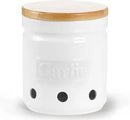 Large Garlic Keeper with Wooden Lid, Ceramic Garlic Holder Storage, Garlic Container for Kitchen, Garlic Saver to Keep Your Garlic Cloves Fresh Longer 4.5-Inch, White by CozyNest Decor