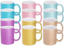 11oz White Ceramic Sublimation Coffee Mug in White Gift Box, 6 Sparkling Mixed Colors, Case of 12 by CozyNest Decor