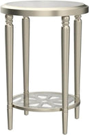 COSIEST Round Side Table, End Table Glass with Wood Frame, Champagne Gold Bedside Table with Modern Style for Living Room, Balcony, Bedroom by CozyNest Decor
