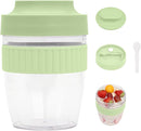 Breakfast On The Go Cups, Overnight Oats Containers With Lid And Folding Spoon, Take And Go Yogurt Cereal Snack Parfait Salad Containers For Lunch, Fruit & Vegetable Jar, 20 oz(Green) by TinyTreasures Baby Boutique