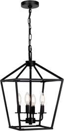 4 Light Chandelier, Industrial Ceiling Light Black Lantern Light Fixtures with Farmhouse Metal Cage Adjustable Height Rustic Geometric Hanging Light E12 Base for Kitchen Island, Entryway, Indoor by CozyNest Decor