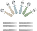 PandaEar 6 Pieces Baby Toddler Silicone Stainless Steel Utensils Silverware Spoon Fork for Baby Toddler BPA Free with Silicone Holding Anti-Choke Design (Blue Green Beige) by TinyTreasures Baby Boutique