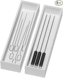 Bamboo Drawer Organizer, Narrow Silverware Organizer for Kitchen, Stackable Utensil Organizer, 2 Pcs Flatware Organizer for Drawer, Wooden Storage Box Tray (White, 12 X 3 X 2 Inch) by CozyNest Decor