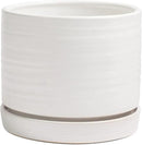 8 Inch Pots for Plants, Ceramic Planter Pot with Drainage Hole & Saucer, Indoor/Outdoor Cylinder Round Planter Pot, Matte White by GreenHaven Gardens
