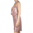 Sexy Women Chain Choker Side Slit Backless Slip Dress With Sequins