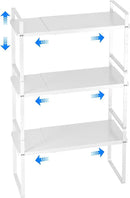 Expandable Cabinet Shelf Organizer, Stackable Kitchen Pantry Counter Storage, Adjustable Closet Cupboard Stand Rack Risers Spice Organization 80LBS Heavy Duty White 3 Pack by CozyNest Decor