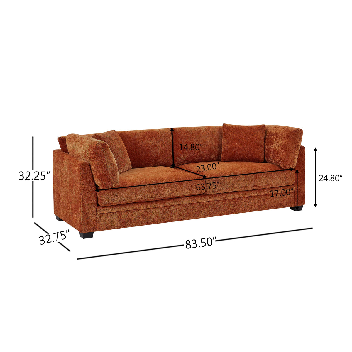 83.50" Modern Flared Arms Sofa (Caramel), photo 7 of 10