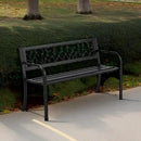 AVAWING Outdoor Bench, 2-Person Garden Benches for Outside, Metal Frame Patio Seating with Floral Pattern Backrest, Armrests for Lawn, Park, Porch, Entryway, Black by CozyNest Decor