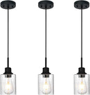 Modern Farmhouse Mini Chandeliers 3 Pack Black Pendant Lights Kitchen Island with Seeded Glass, Dining Room Lighting Fixtures Hanging Ceiling for Sink Bar Hallway Porch Corridor Bedroom by CozyNest Decor