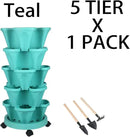 Vertical Planter 5 Tier Stackable Planters Garden Planters Strawberry Herb Flower and Vegetable Planter Indoor Outdoor Gardening Pots with Removable Wheels and Tools by CozyNest Decor