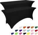 IVAPUPU 2 Pack 8FT Table Cloth for Rectangular Fitted Events Stretch Black Table Covers Washable Spandex Tablecloth Protector for Party, Wedding, Cocktail, Banquet, Festival by CozyNest Decor
