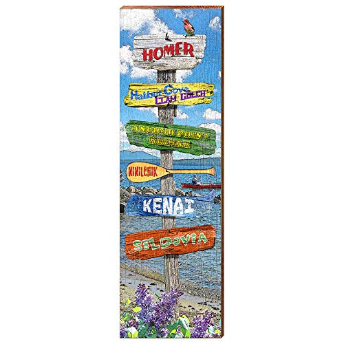 Alaska Wooden Directional Sign | Wall Art Print on Real Wood