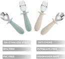 PandaEar 4 Set Baby Toddler Silicone Stainless Steel Utensils Silverware Spoon Fork for Baby Toddler BPA Free with Silicone Holding Anti-Choke Design by TinyTreasures Baby Boutique