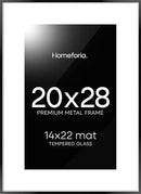 Homeforia 20 x 28 Picture Frame Black, High End Metal 20x28 Poster Frames with Mat 14x22 for Photo, 20 x 28 Black Frame Matted to 14 x 22 Print, 28x20 Hanging Frame, Tempered Glass, Wall Kit, Set of 1 by CozyNest Decor