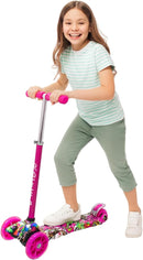 Maxi Scooter for Kids Ages 6-12 Lean-to-Steer 3 Wheel Scooter for Kids Ages 6-12 PU Light-Up Wheels Kids Scooter Adjustable Height Light Weight Aluminum Scooters T-Bar Colorful Design Printed by TinyTreasures Baby Boutique