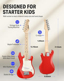 Donner 30 Inch Kids Electric Guitar Beginner Kits ST Style Mini Electric Guitar for Boys Girls with Amp, 600D Bag, Tuner, Picks, Cable, Strap, Extra Strings, DSJ-100, Red by TinyTreasures Baby Boutique