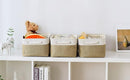 TheWarmHome Storage Basket for Organizing - 14x10x7 inch Medium 3 Pack Collapsible Storage Bin for Shelves with Handles, Canves Storage Box for Organizer Cubes Cloth Gift Toy Closet (White & Khaki) by TinyTreasures Baby Boutique