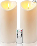 Homemory 4"x9" Outdoor Waterproof Flameless Candles with Timers and Remote Control, Battery Operated Candles, LED Plastic Candles, Ivory White, Set of 2 by CozyNest Decor
