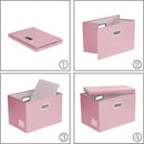 PRANDOM Large Collapsible Storage Box with Lid [1-Pack] Leather Fabric Foldable Storage Bin Organizer Container Basket Cube with Cover for Home Bedroom Closet Office Nursery Pink (17.7x11.8x11.8) by TinyTreasures Baby Boutique
