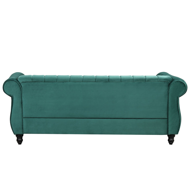 82.5" Modern Sofa Dutch Fluff Upholstered sofa with solid wood legs, buttoned tufted backrest,green