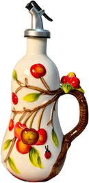 18 Oz Hand Painted Relief Ceramic Olive Oil Bottle Dispenser for Kitchen, Oil and Vinegar Bottle, Seasoning Bottle with Stainless Steel Nozzle, 540mL Oil Container with Handle for Cooking, Light Proof by CozyNest Decor