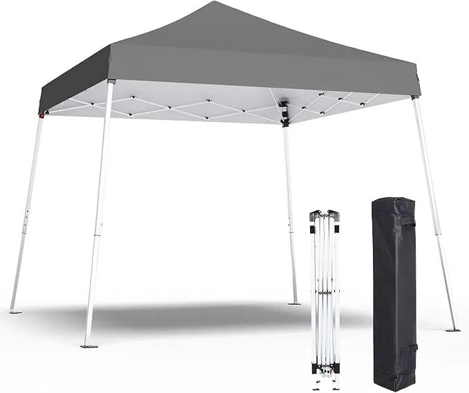 10x10 Pop Up Canopy, 300D Silver Coated Grey Fabric Outdoor Gazebo, Beach Tent Slant Legs with Storage Bag,Easy Up Sun Shade Shelter Tents with 8x8 Top Cover for Patio,Party, photo 8 of 9