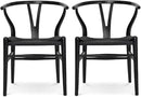 Wishbone Chair, Solid Wood Armrest Woven Seat Chair, Kitchen & Dining Chair, Wishbone Y Black Chairs - Set of 2 (Ash Wood - Black) by CozyNest Decor