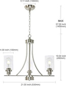 BONLICHT Contemporary Chandelier 3 Light Brushed Nickel Modern Lighting Fixtures Hanging Clear Glass Shades Pendant Light Classic Ceiling Lamp for Kitchen Dinging Room Living Room Bedroom Hallway by CozyNest Decor