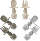PandaEar 6 Pack Silicone Baby Spoons and Fork Feeding Set- Anti-Choke First Self Feeding Utensils for Baby Led Weaning Ages 3 Months (Tan,Walnut&Grey) by TinyTreasures Baby Boutique