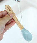 Ginbear Silicone Baby Spoons and Forks Self-feeding 12-18 Months, Soft Tip Baby Flatware Sets for Boy, Toddler Feeding Utensils for Child, 4 Piece Set (Gray/Blue) by TinyTreasures Baby Boutique