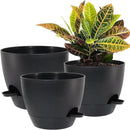 10/9/8 inch Self Watering Pots, Set of 3 Plastic Planters with Mesh Drainage Holes and Deep Reservoir for Indoor Outdoor Garden Plants and Flowers, Black by GreenHaven Gardens