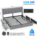 King Upholstered Bed Frame With 4 Storage Drawers, RGB LED Lights & USB / Type-C Charging Station