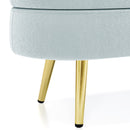 Ottoman Oval Storage Bench, Flannel with Metal Legs-Cyan