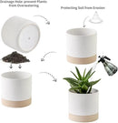Nihow Ceramic Plant Pot: 6 Inch Planter with Drainage Hole & Saucer for Indoor & Outdoor Plants - Cylinder Round Flower Pot for Succulent/Herbs/Violets - White & Brown by CozyNest Decor