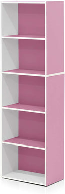 Furinno 5-Tier Reversible Color Open Shelf Bookcase , White/Pink 11055WH/PI by TinyTreasures Baby Boutique