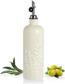 Sweejar 18 Oz Oil Dispenser for Kitchen with Gravity Spout, Ceramic Olive Oil Dispenser Bottle, Relief Opaque Vinegar Container for Evoo, Vinegar, Soy Sauce, Pack of 1(Beige, Silver Spout) by CozyNest Decor
