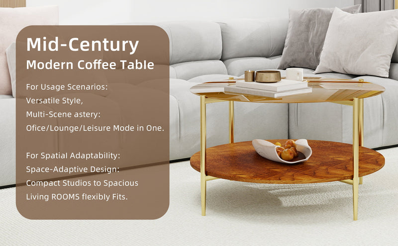 Luxurious Round Coffee Table with Gold-Tinted Tempered Glass Top, photo 4 of 10