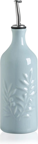 Sweejar Ceramic Olive Oil Dispenser Bottle, 20 Oz Relief Opaque Oil Cruet Protects Oil To Reduce Oxidation, Suitable for Storage Oil, Vinegar, Soy Sauce, Coffee Syrup, Liquids, Set of 1 (Light Blue) by CozyNest Decor