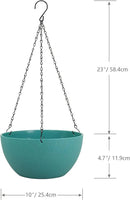 10 inch Hanging Planters for Outdoor Indoor Plants with Drainage Holes and Chain, 2 Pack Round Hanging Flower Pots for Garden Home Porch Decor, Blue Green by CozyNest Decor