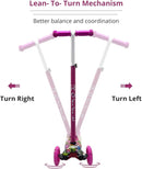 Maxi Scooter for Kids Ages 6-12 Lean-to-Steer 3 Wheel Scooter for Kids Ages 6-12 PU Light-Up Wheels Kids Scooter Adjustable Height Light Weight Aluminum Scooters T-Bar Colorful Design Printed by TinyTreasures Baby Boutique
