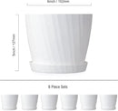 6 Inch Plant Pots Bulk, 6 Pack Plastic Planters with Drainage Holes and Saucers for Indoor Outdoor House Plants and Flowers, White by GreenHaven Gardens
