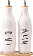 HOMCDALY Olive Oil and Vinegar Dispenser Set, 16oz Ceramic Oil Dispenser for Kitchen, Kitchen Dispenser Bottle for EVOO Vinegar Syrups, Modern Farmhouse Design | Set of 2 – P-White by CozyNest Decor